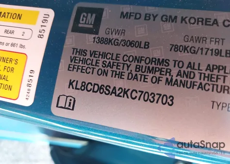 2019 Chevrolet Spark 1Lt Cvt from USA, damaged, VIN KL8CD6SA2KC703703